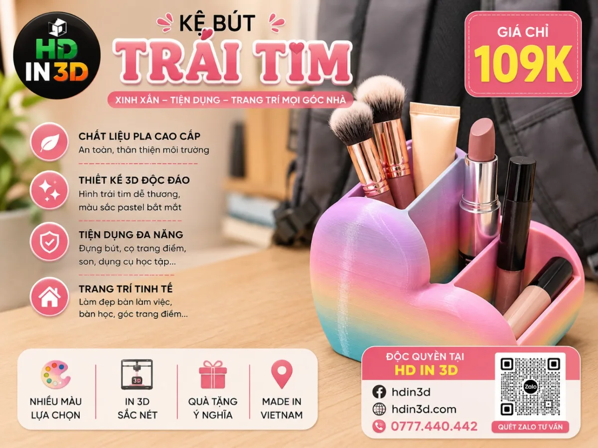 💖✨ KỆ BÚT TRÁI TIM IN 3D ✨💖